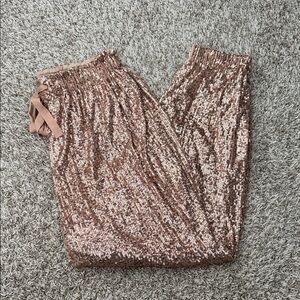 Free People Rose Gold Sequin Joggers